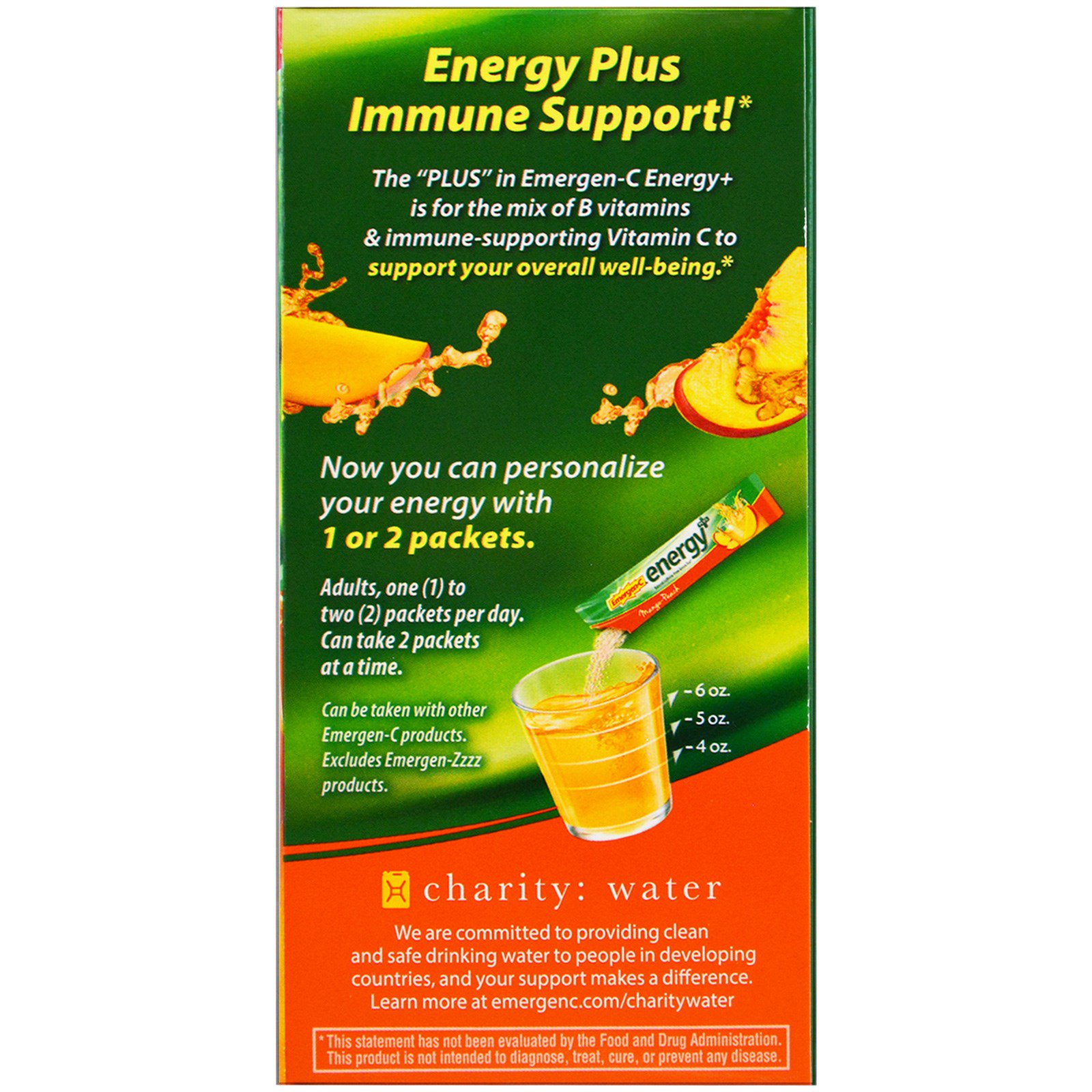 emergen-c, energy plus,桃子芒果味,18包,每包0.33盎司(9.4克)