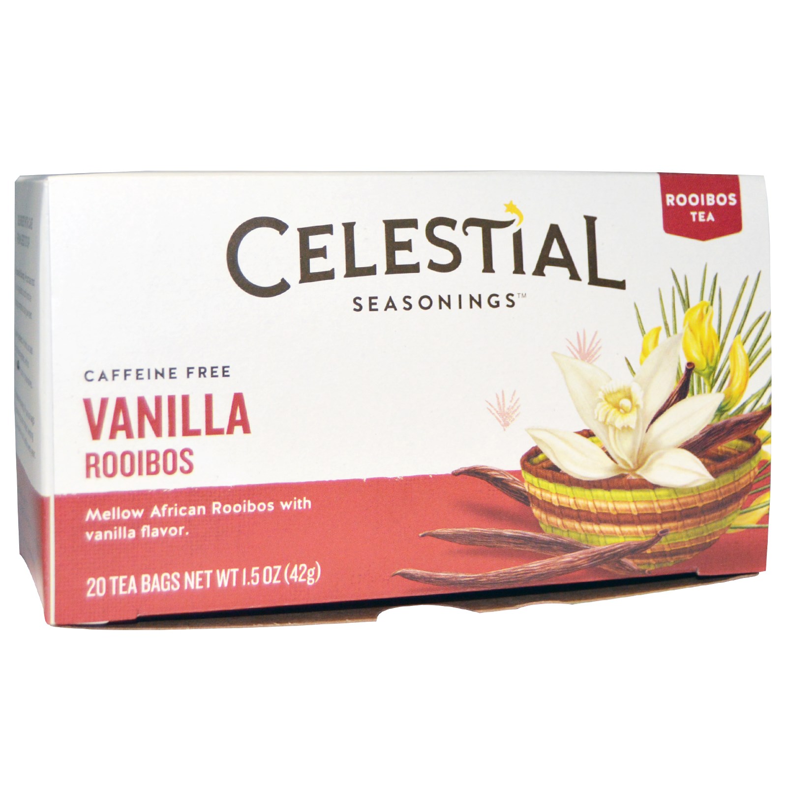 celestial seasonings, 洛依柏丝茶,香草洛依柏丝,无咖啡因,20茶袋,1.