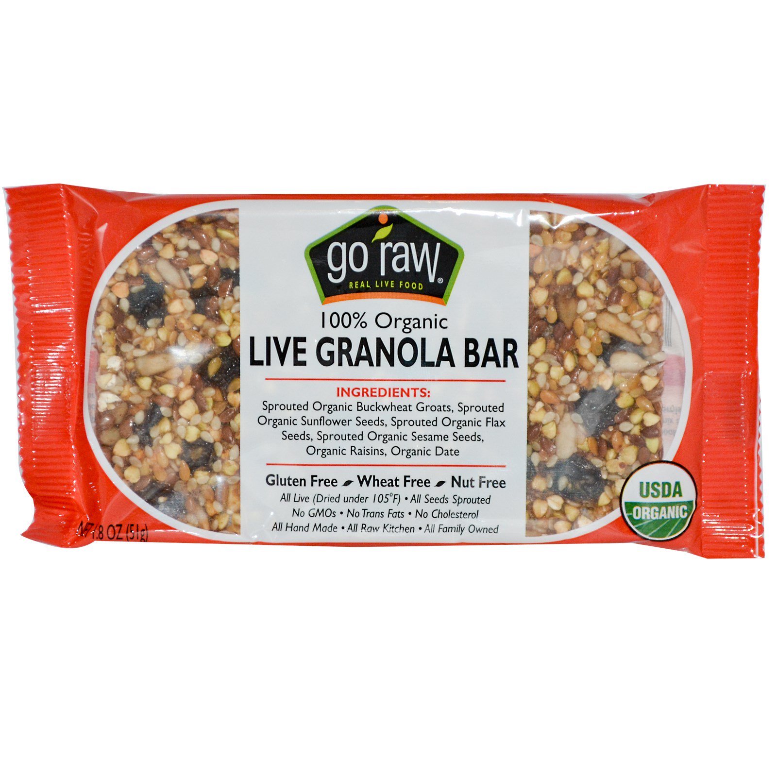 go raw, organic live granola bar, 1.