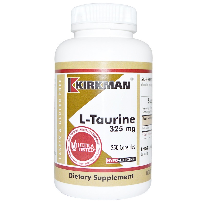 kirkman labs, l-taurine, 325 mg, hypo allergenic,250 capsules