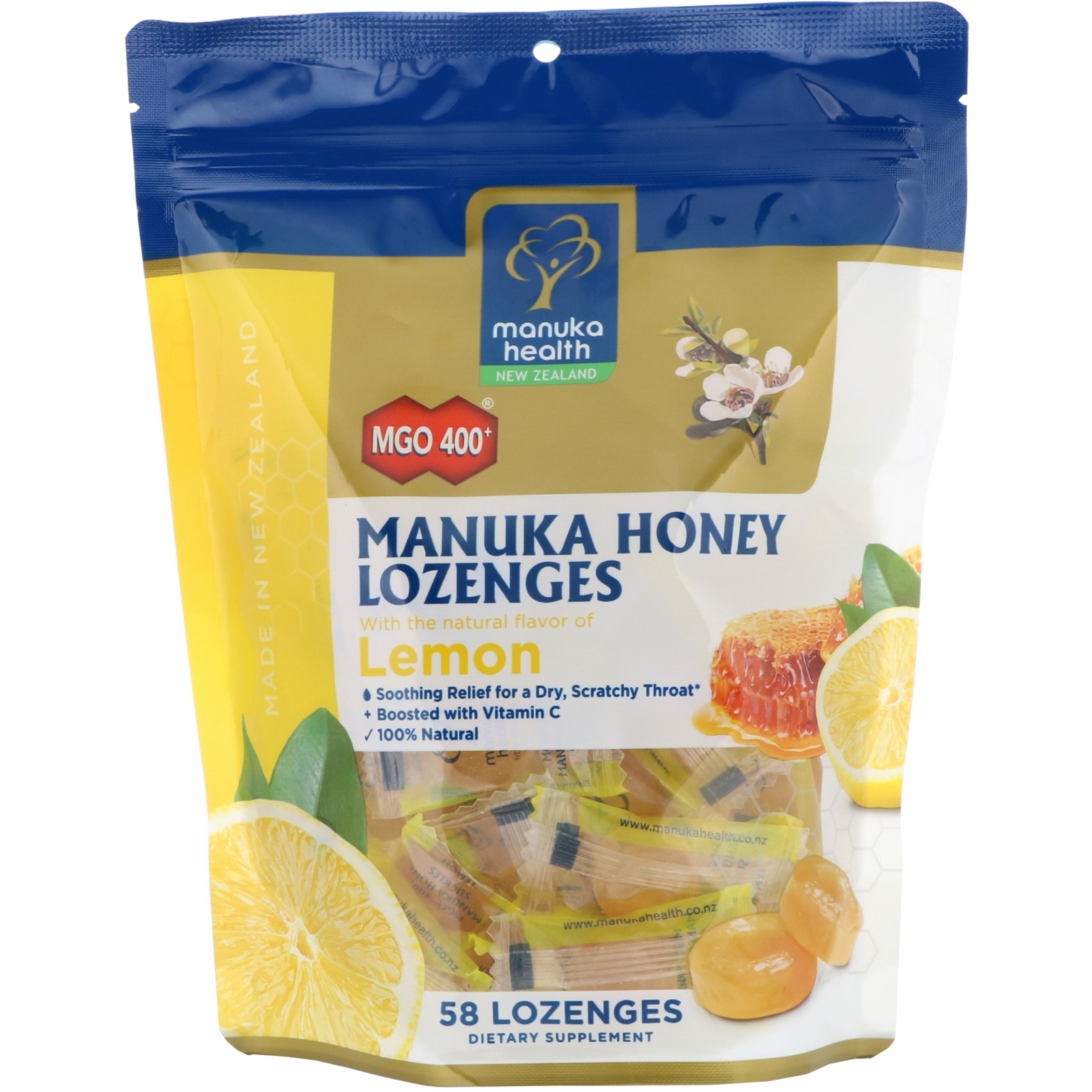 manuka health, manuka honey lozenges, lemon, mgo 400 , 58