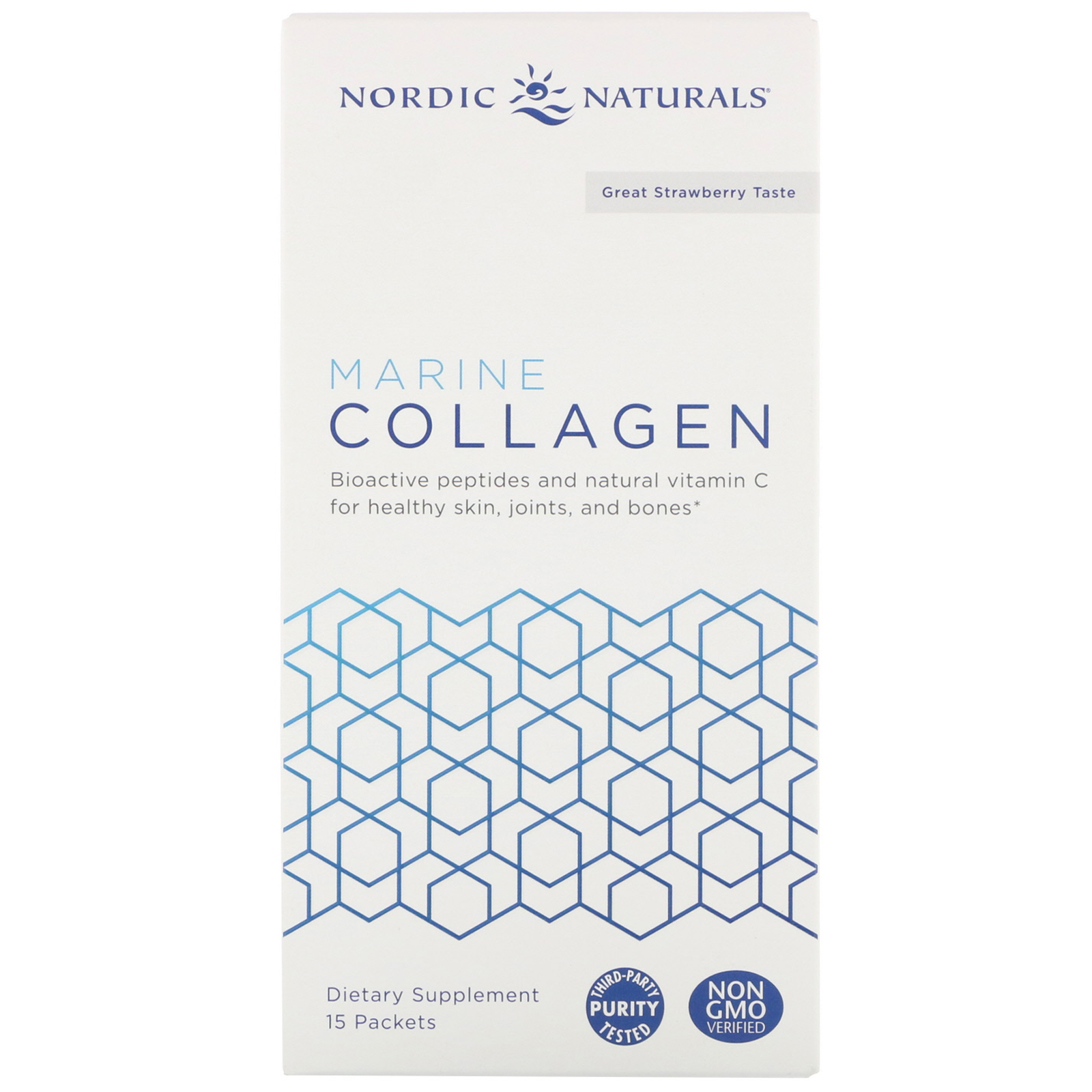 nordic naturals, marine collagen, strawberry, 15 stick packets