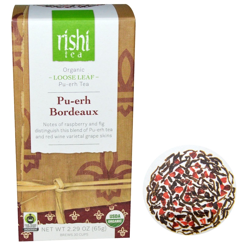 rishi tea, organic loose leaf pu-erh tea, bordeaux, 2.