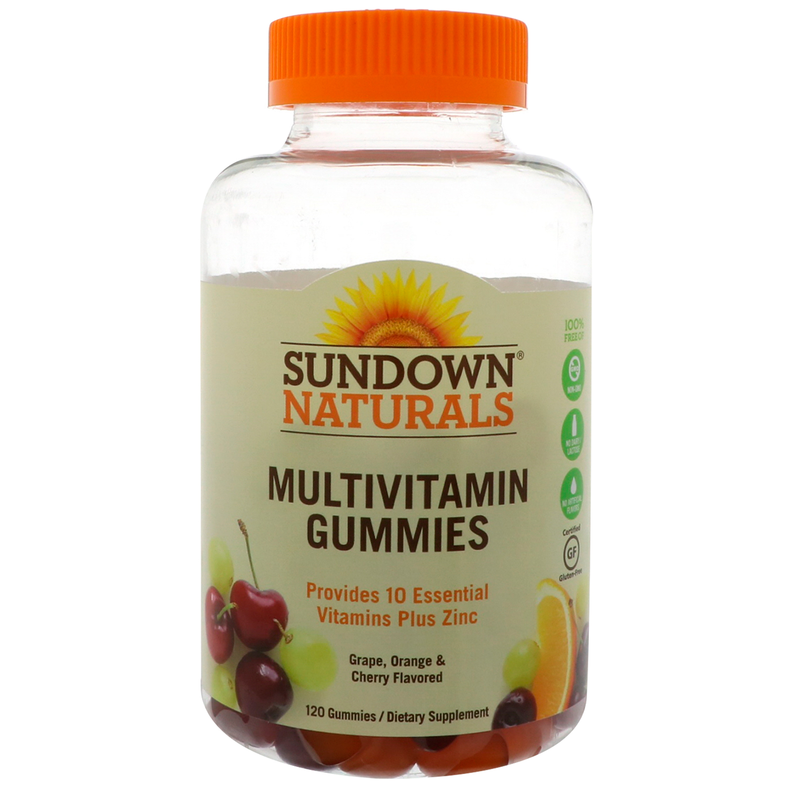 sundown naturals, multivitamin gummies, grape, orange & cherry