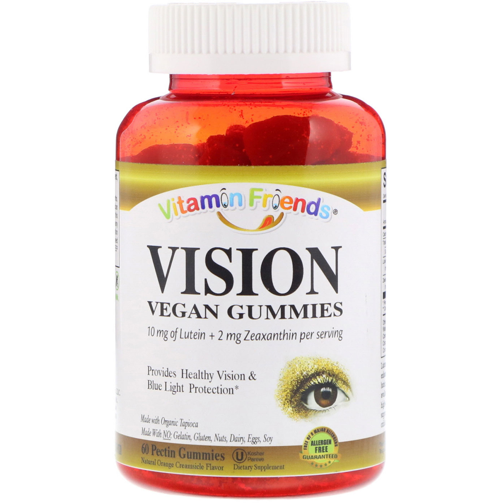 vitamin friends, vision, vegan gummies, natural orange cream