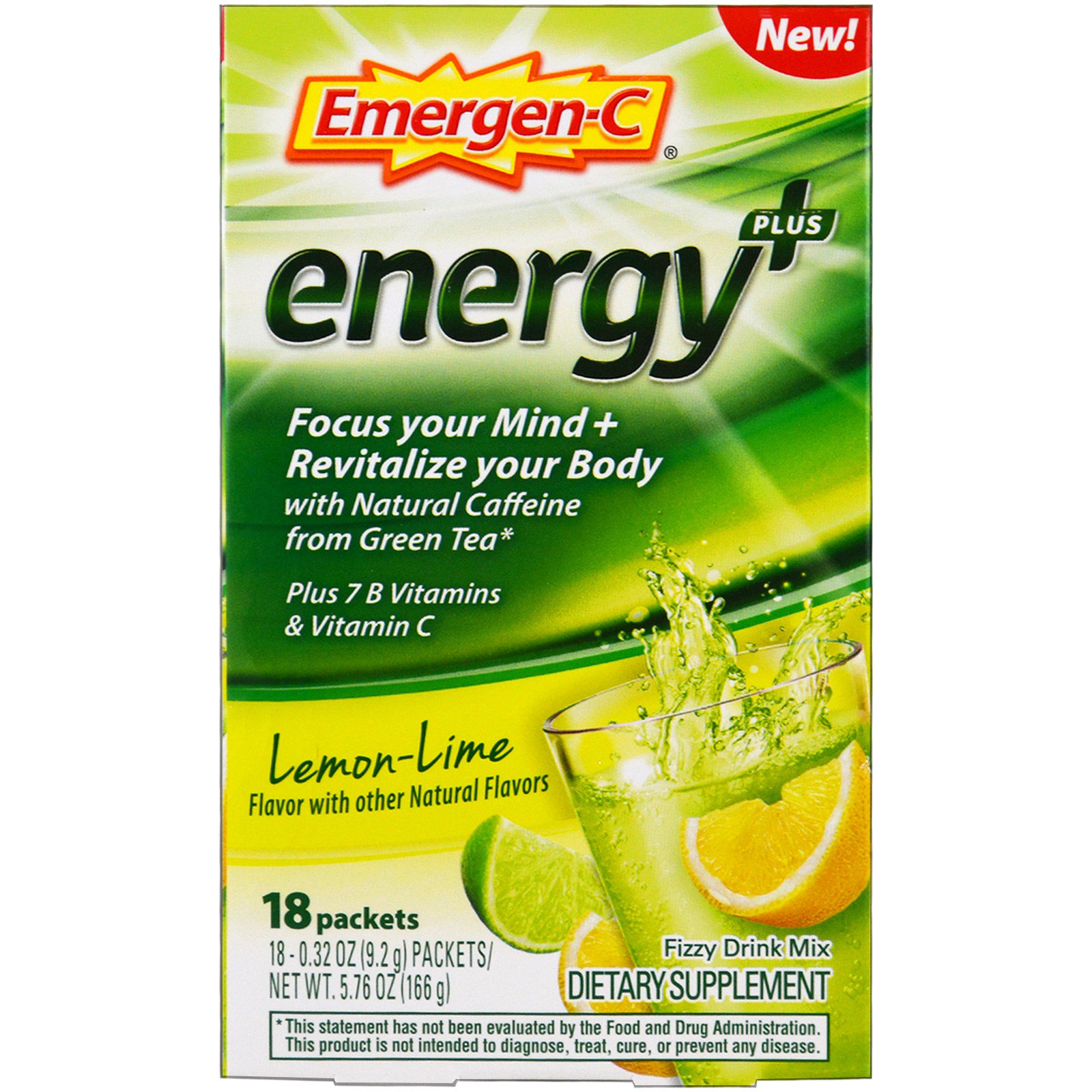 emergen-c, energy plus，酸橙，18包