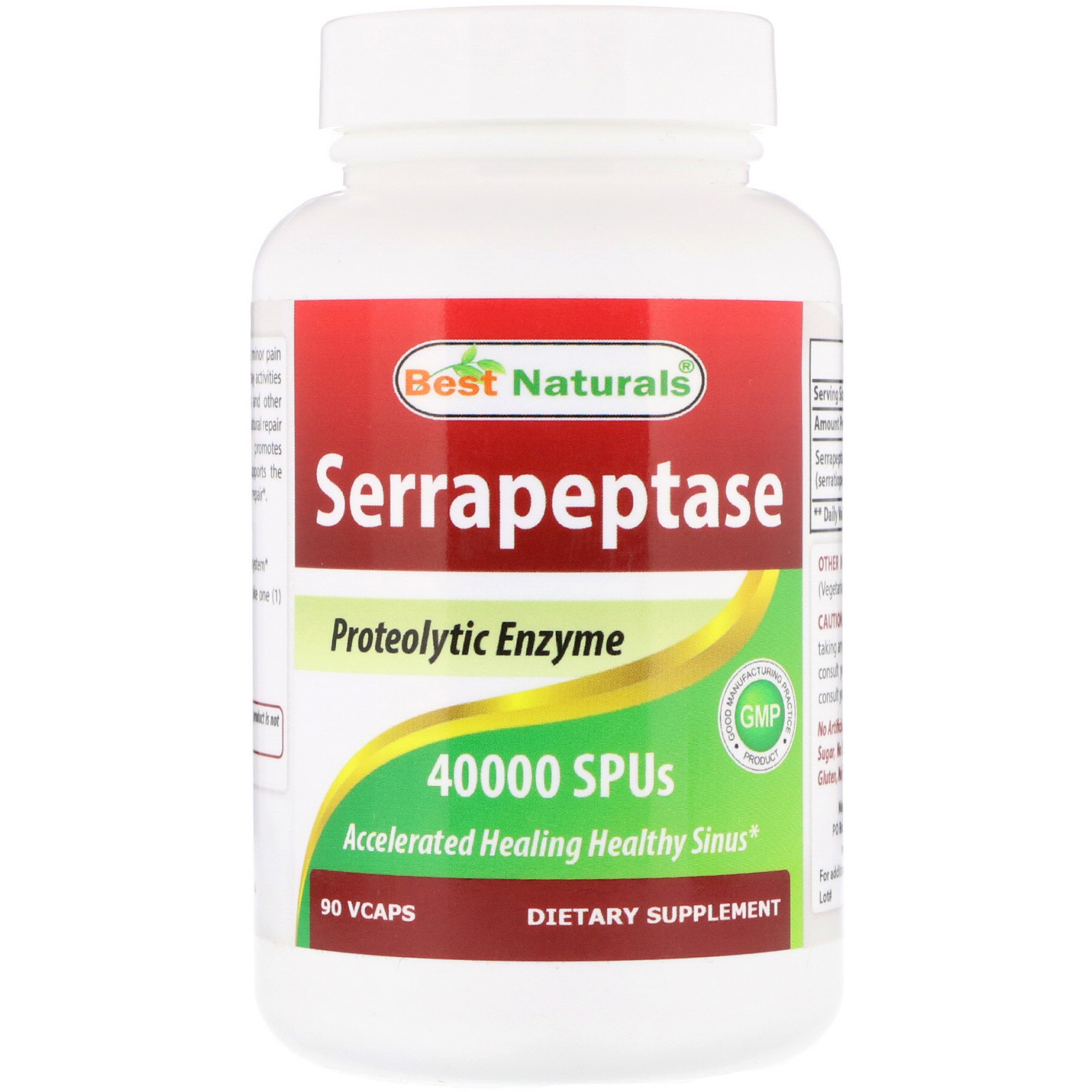 best naturals, serrapeptase, 40000 spus, 90 vcaps