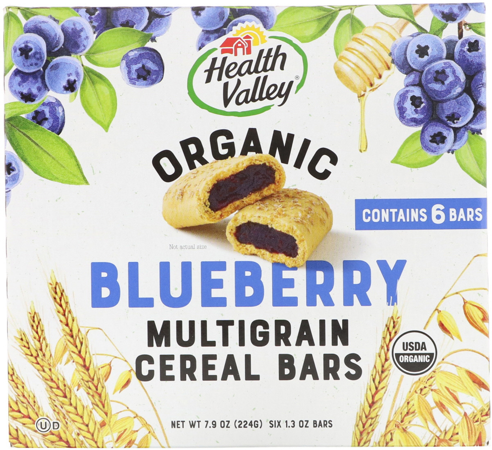 health valley, organic multigrain cereal bars, blueberry, 6 bars