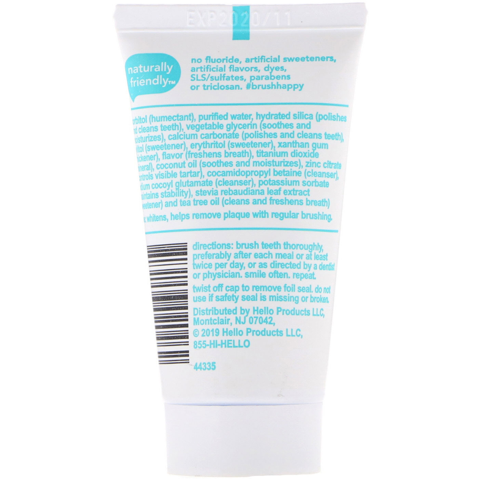 Hello, Antiplaque + Whitening Fluoride Free Toothpaste, Natural