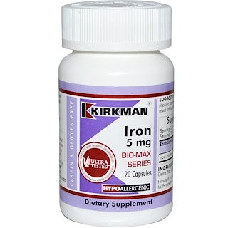 kirkman labs, bio- max系列铁胶囊,5毫克,120粒