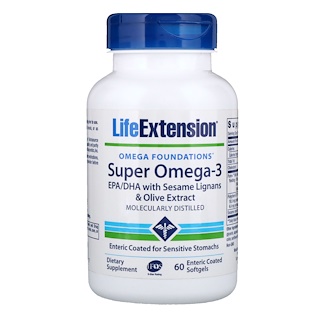 Life Extension, 脂肪酸基础，超级奥米加脂肪酸，60粒肠包衣软胶囊