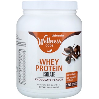 Life Extension, Wellness Code，分离乳清蛋白，巧克力味，0.96磅（437克）