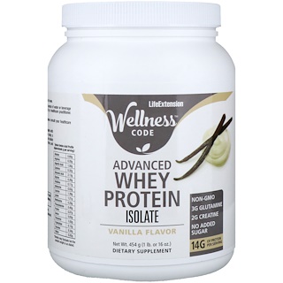 Life Extension, Wellness Code, Advanced Whey Protein Isolate, Vanilla Flavor, 1 lb (454 g)