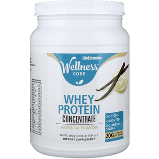 Life Extension, Wellness Code, Whey Protein Concentrate, Vanilla Flavor, 17.64 oz (500 g)