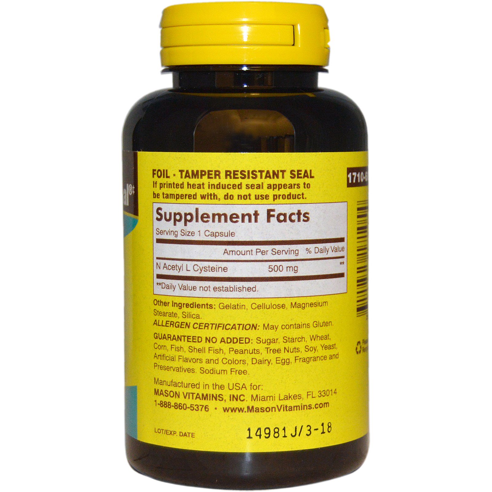 mason natural, nac n-乙酰基-l-半胱氨酸,60 粒胶囊