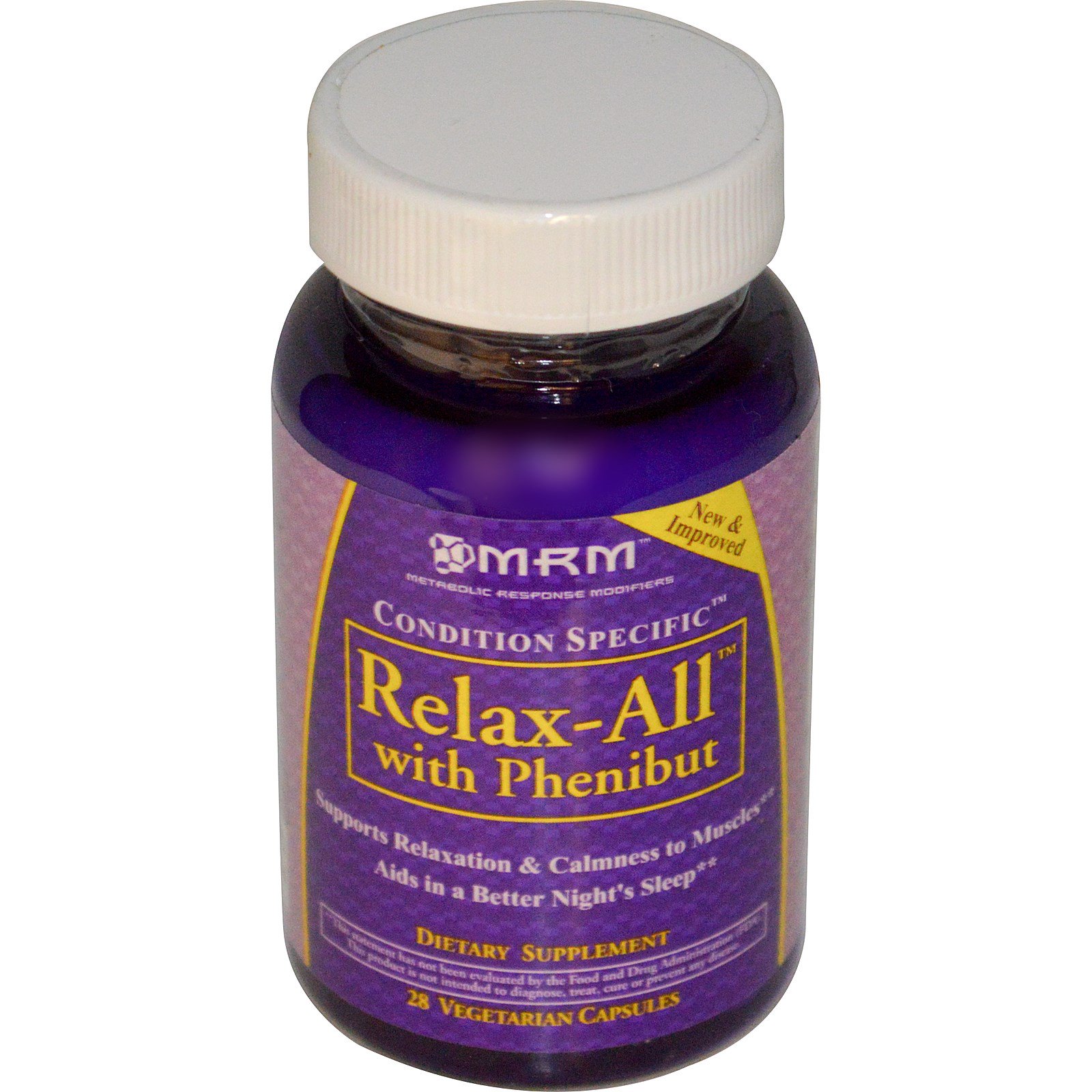 mrm, relax-all,含有4-氨基-3-苯基丁酸盐酸盐,28粒素食胶囊