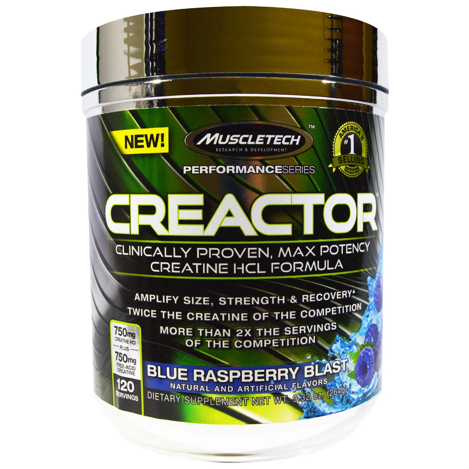 Muscletech, Creactor, Creatine Formula, Blue Raspberry Blast, 9.32 oz