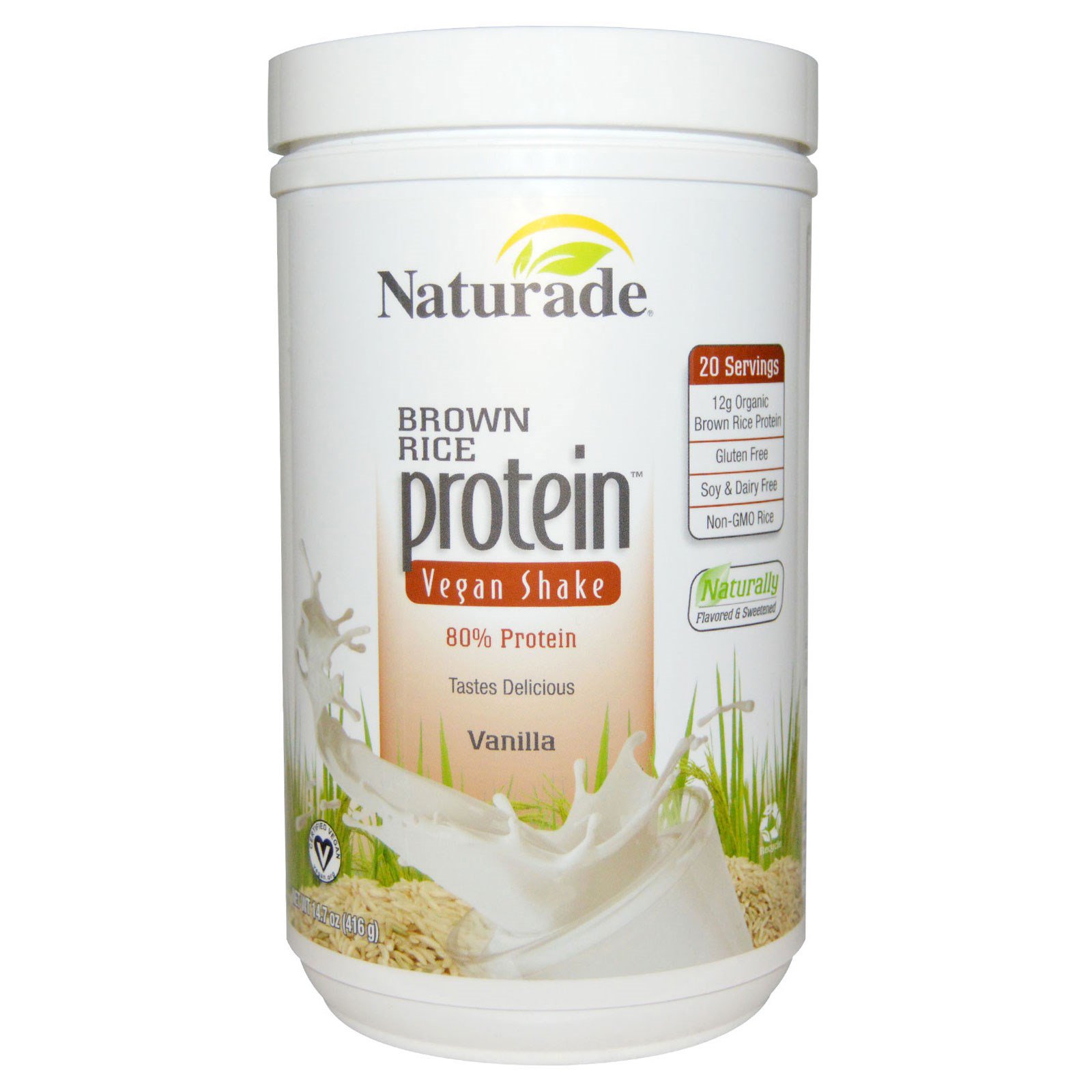 naturade, brown rice protein vegan shake, vanilla, 14.