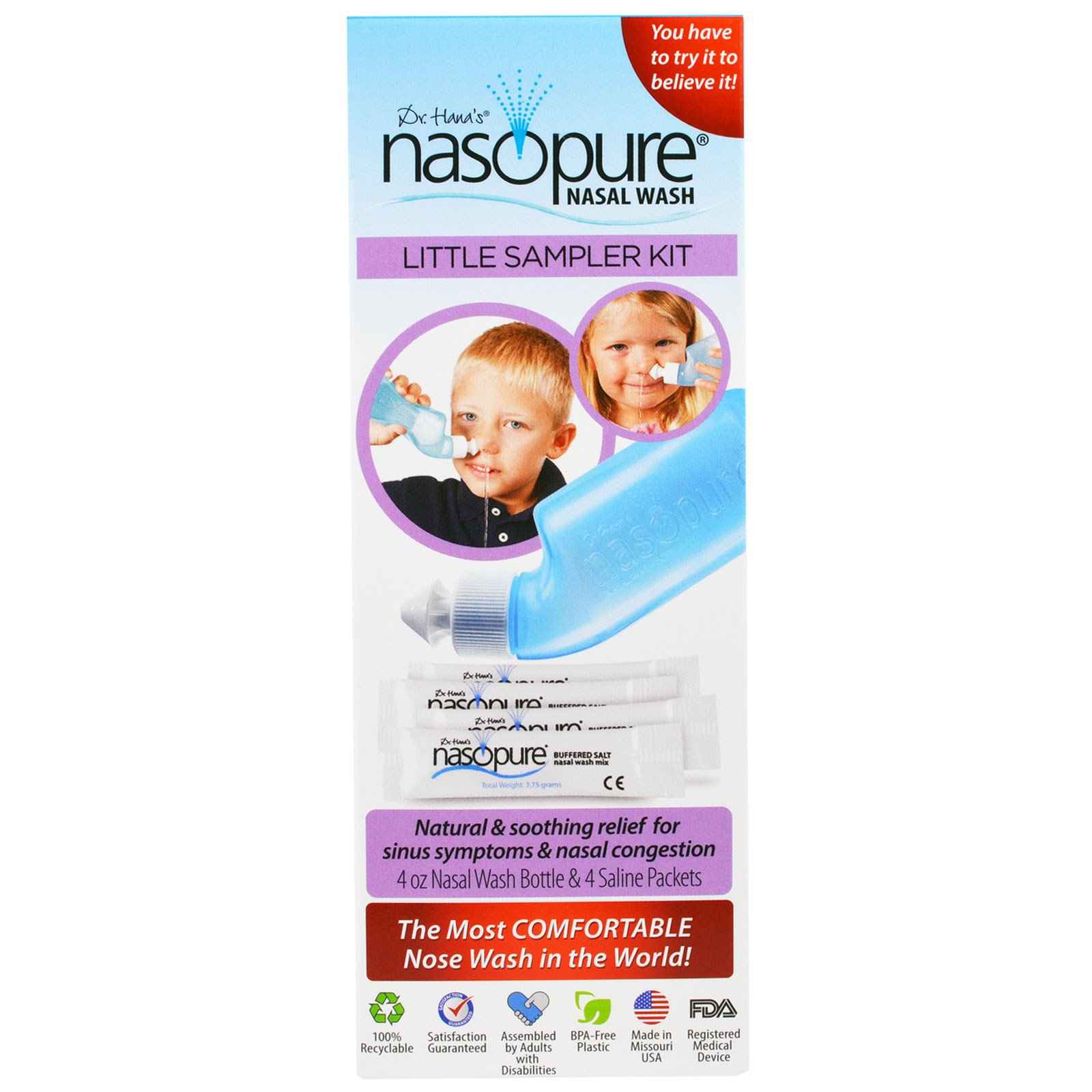 Nasopure, Nasopure Little Sampler Kit, 4 oz bottle, 4 buffered salt