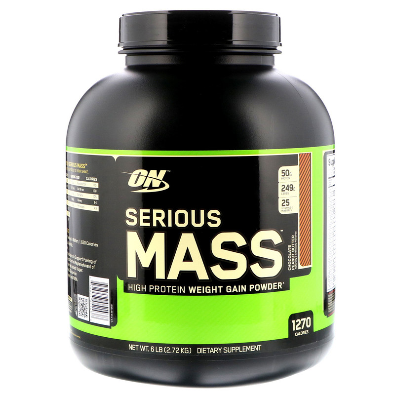 optimum nutrition, serious mass,高蛋白增重粉,巧克力花生酱,6磅
