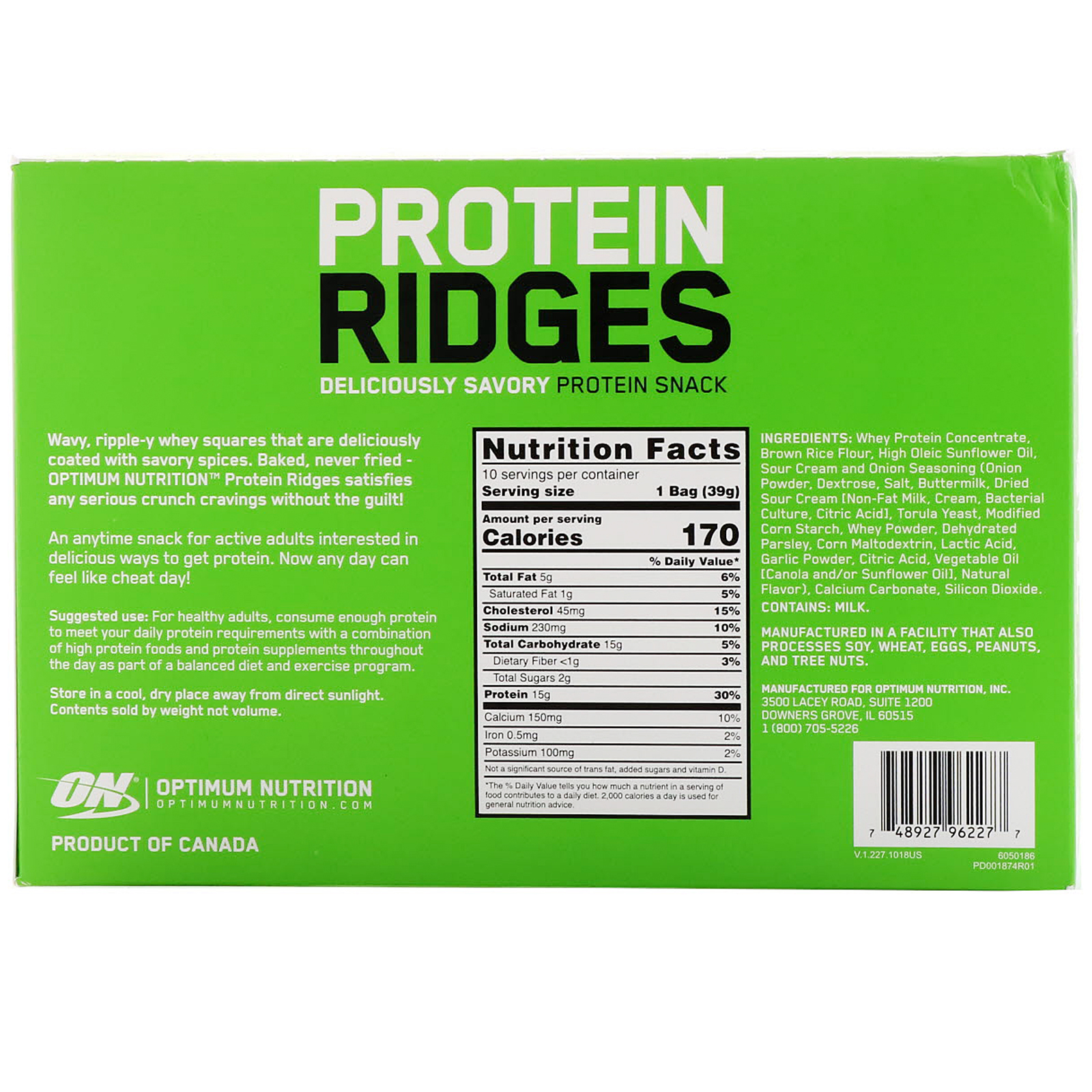 Optimum Nutrition, Protein Ridges, Sour Cream, 10 Bags, 1 ...