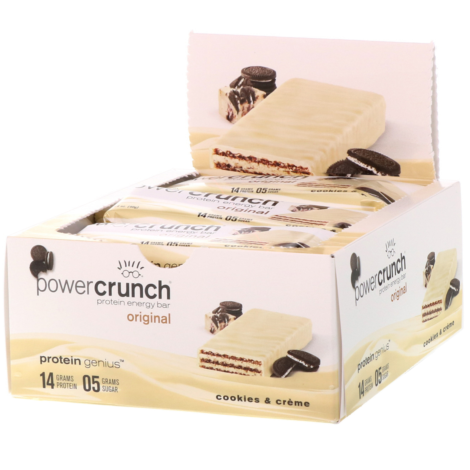Bnrg Power Crunch 蛋白能量棒 原配方 曲奇和奶油 12 块 每块1 4 盎司 40 克 Iherb