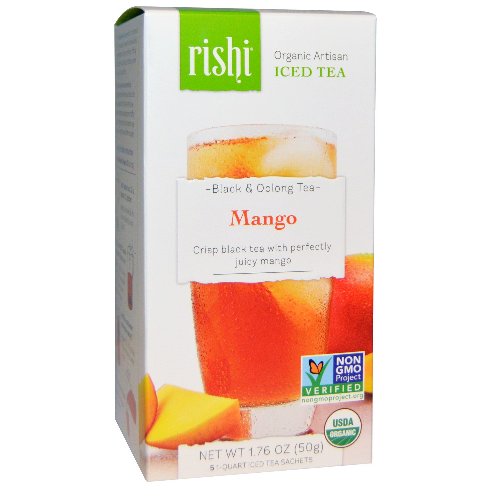 rishi tea, organic artisan iced tea, black & oolong tea, mango