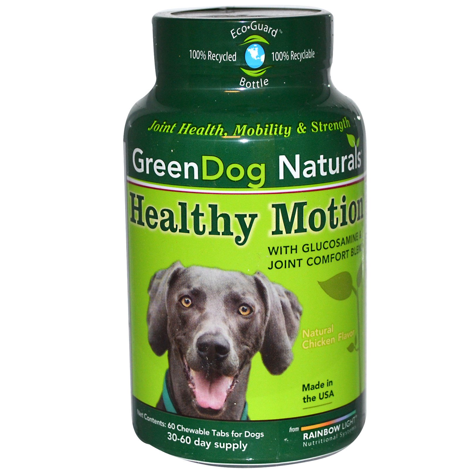 rainbow light, greendog naturals,健康关节活动,天然鸡肉味,60片