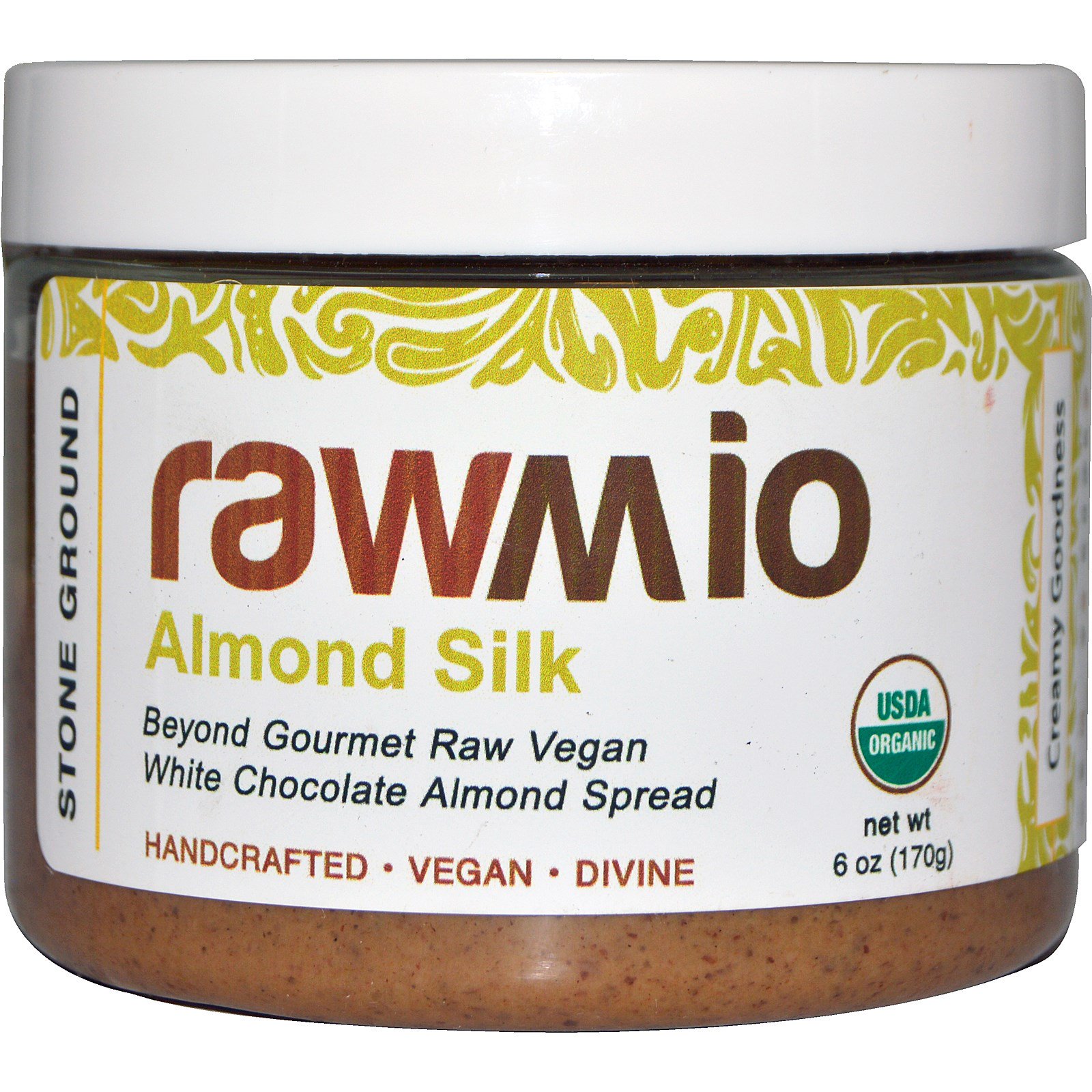 rawmio, almond silk, white chocolate almond spread, 6 oz (170 g)