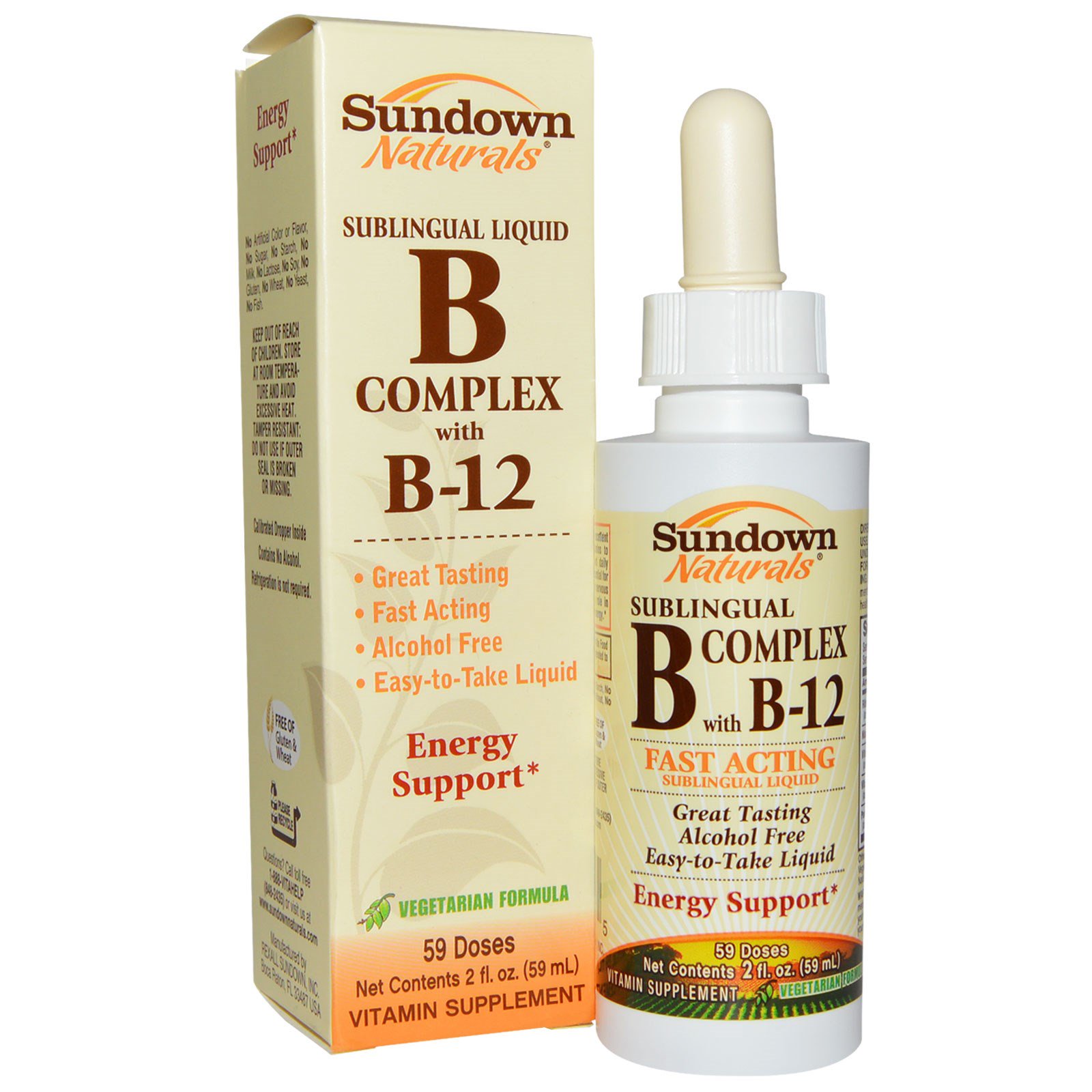 sundown naturals, 舌下含服,复合维生素b 液体维生素b-12,2液量盎司