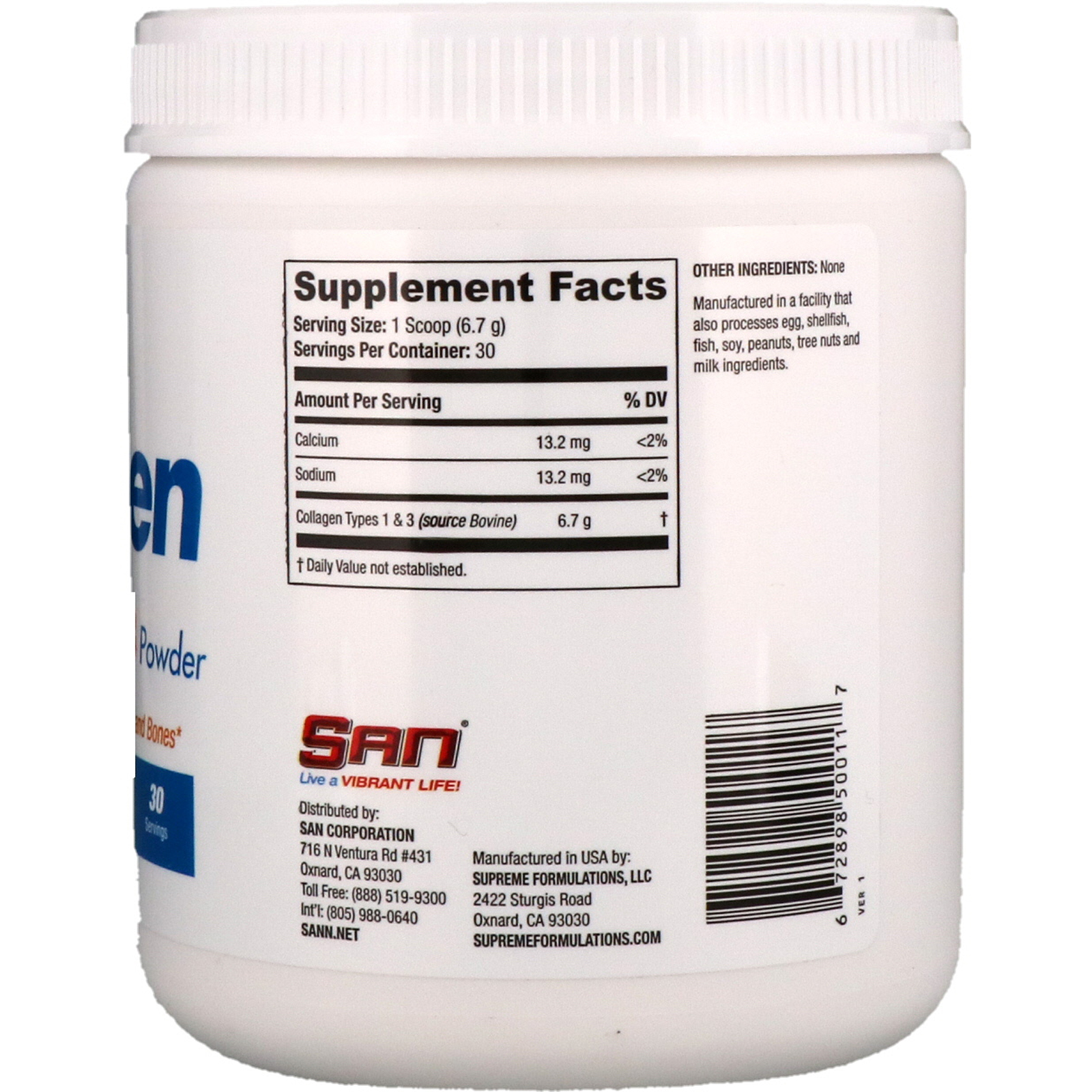 san nutrition, collagen, types 1 & 3 powder, 7.1 oz (201 g)