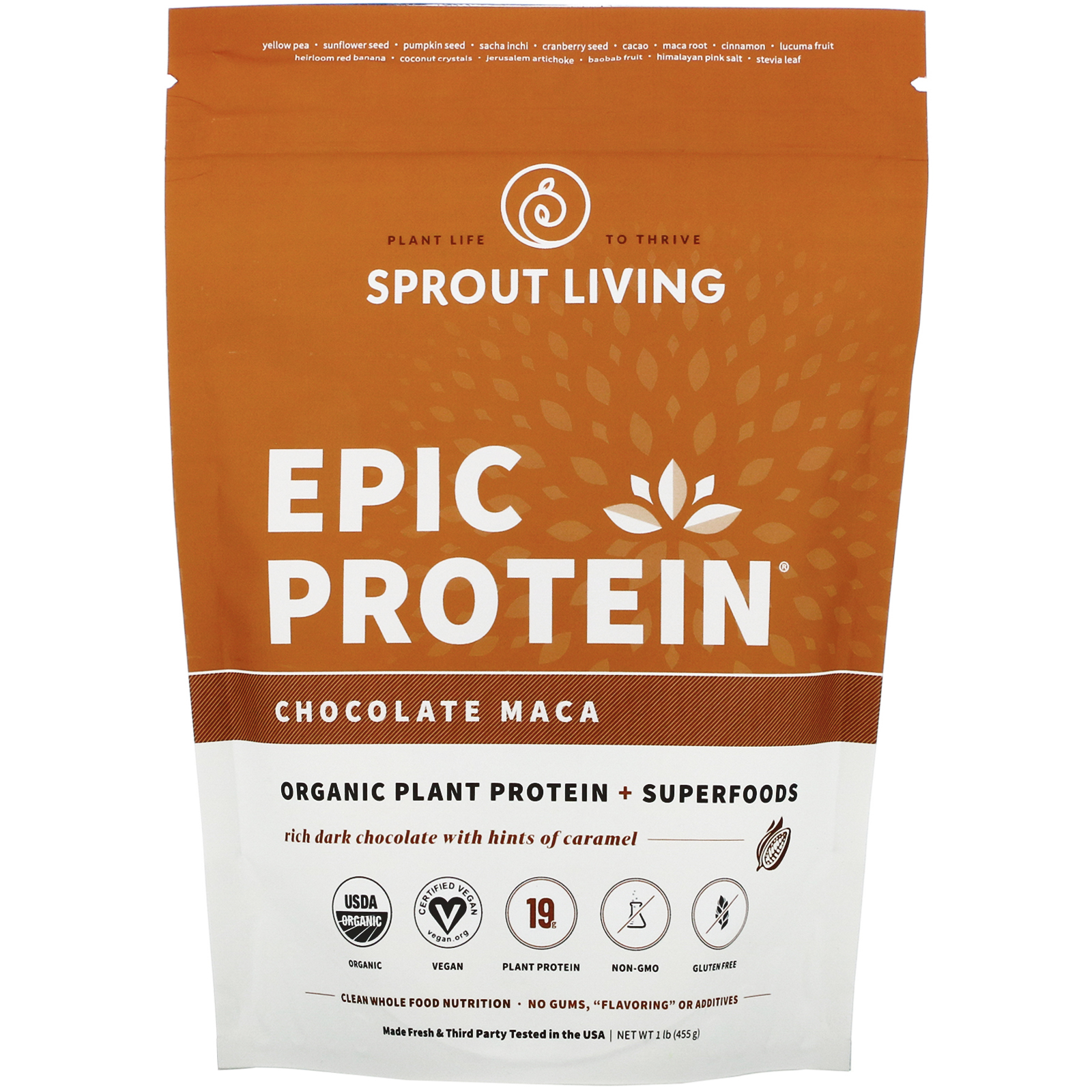 Sprout Living, Epic Protein, Chocolate Maca, 16 oz (455 g