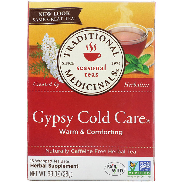 Traditional Medicinals, Seasonal Teas, Gypsy Cold Care, Naturally Caffeine Free, 16 Wrapped Tea Bags, .99 oz (28 g)