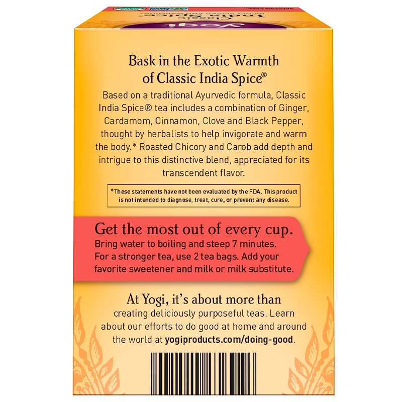 yogi tea, 经典印度香料茶,不含咖啡因,16 茶包,1.